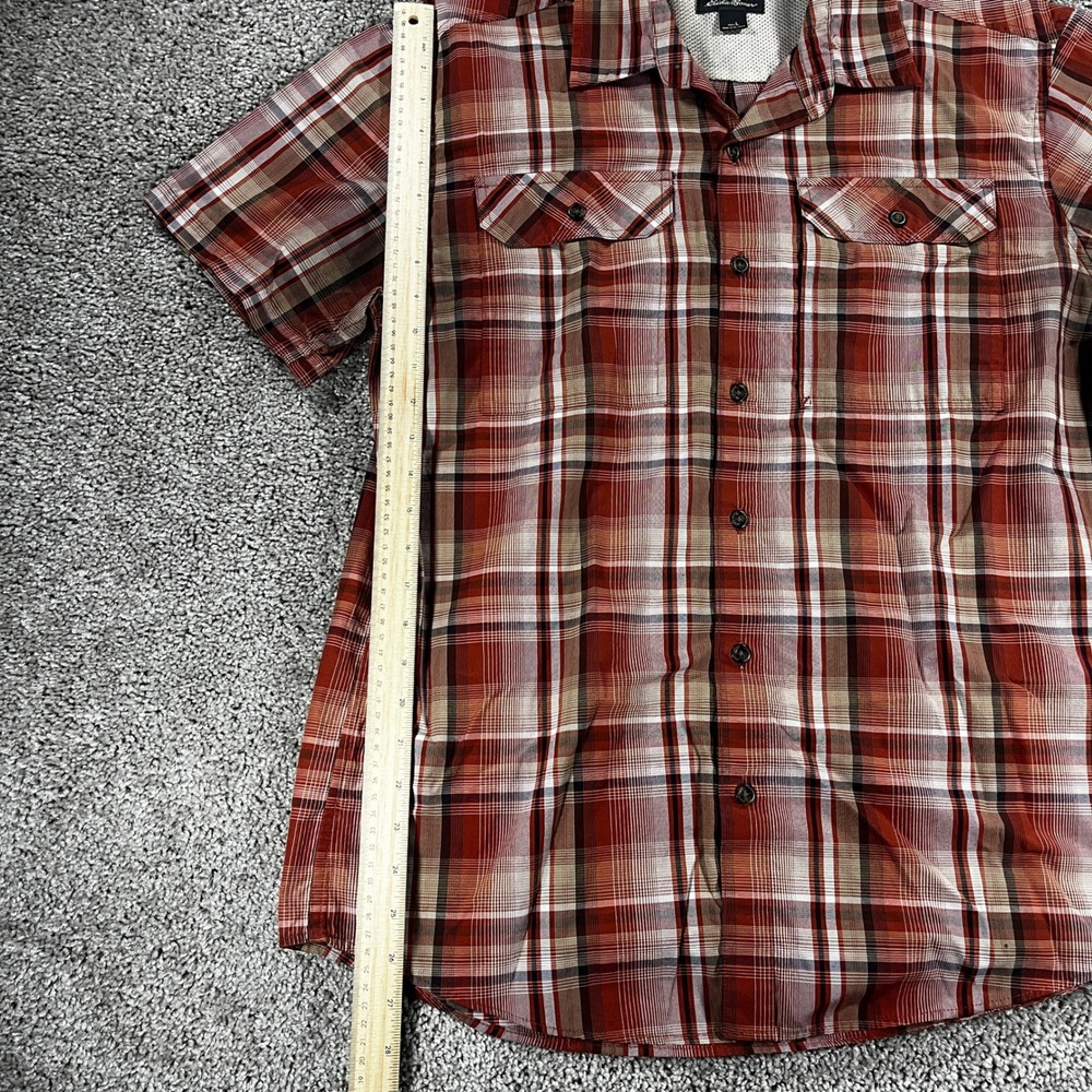 Eddie Bauer Mens Large Orange Plaid Short Sleeve Button Down Hiking Shirt - Picture 3 of 7